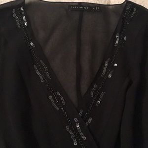 Black sheer sequence wrap blouse